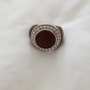 Faux leather and diamond ring